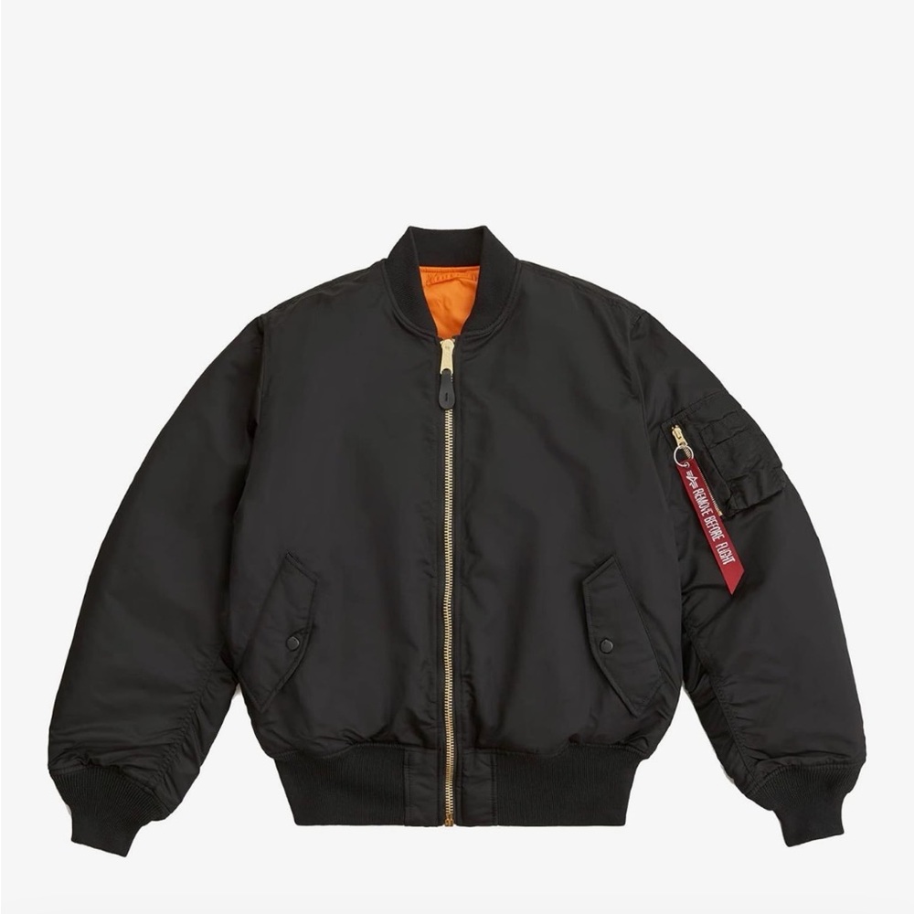 Alpha Industries Black Bomber Jacket with Orange Lining. Size L. Brand New!!